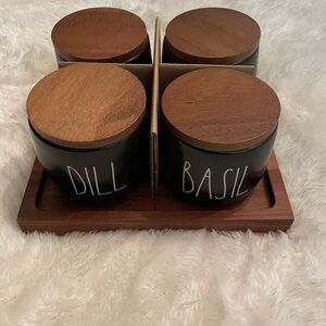 Rae Dunn Spice jars Dill, Basil, Thyme and Parsley.